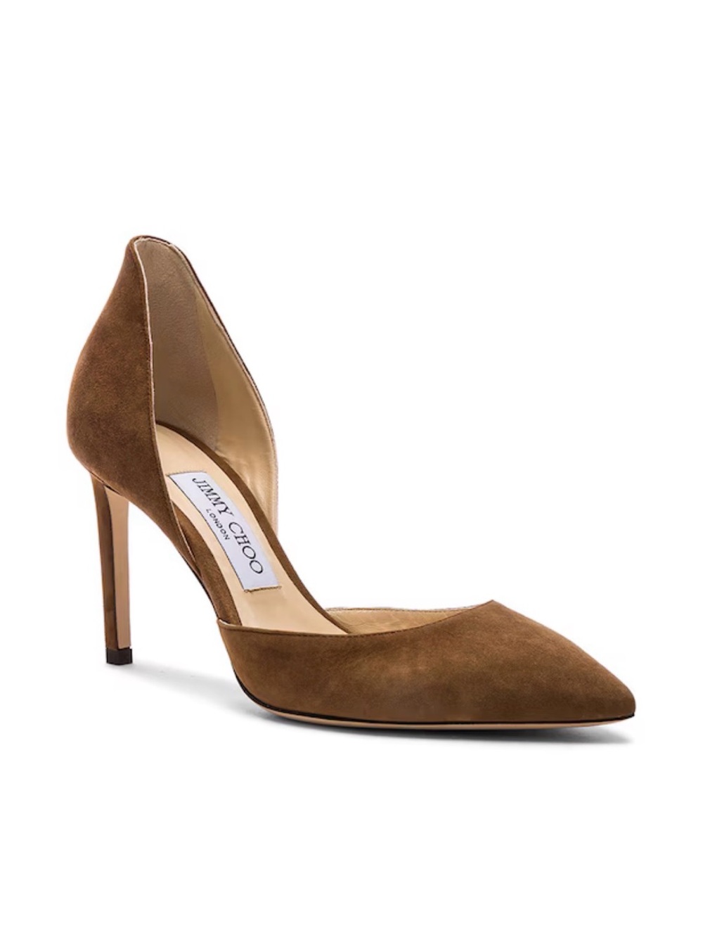 Jimmy Choo Liz 100 Cacao Tan Suede D'Orsay Heels